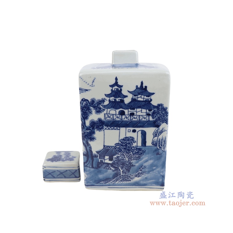 RYVM44-A 青花山水四方罐