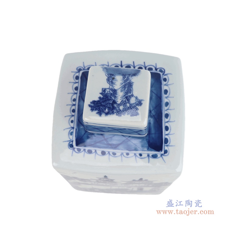 RYVM44-A 青花山水四方罐