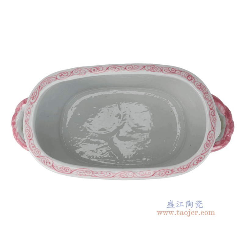 RZKR22-E 红绿色缠枝牡丹纹双耳椭圆花盆