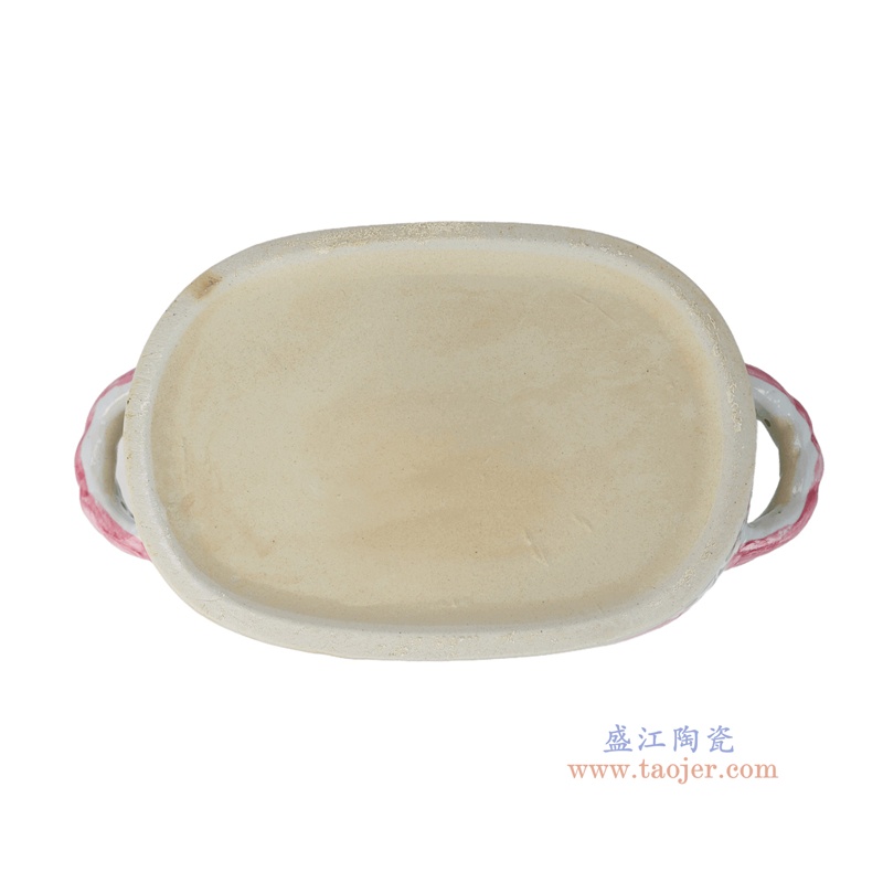 RZKR22-E 红绿色缠枝牡丹纹双耳椭圆花盆