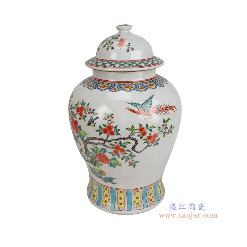 RZSY12-C 粉彩凤凰花鸟将军罐