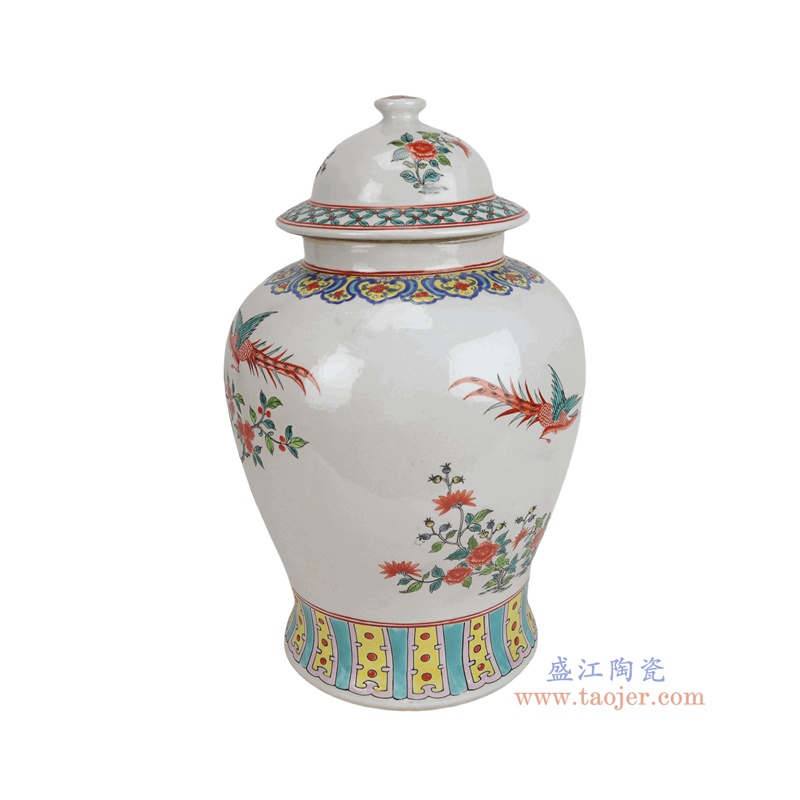 RZSY12-C 粉彩凤凰花鸟将军罐
