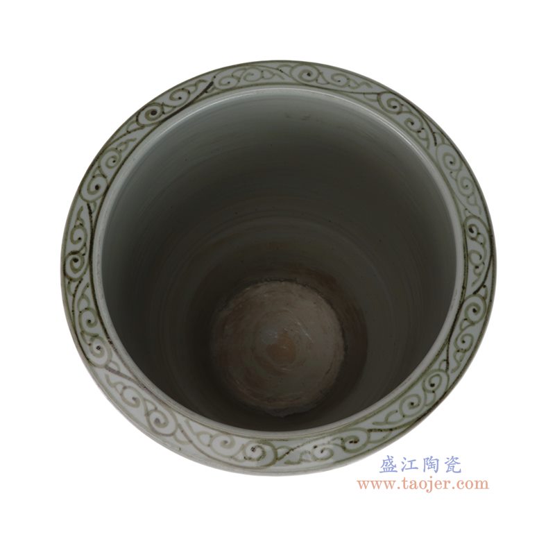 RZSX142-B 绿色花叶纹冬瓜缸箭筒花盆