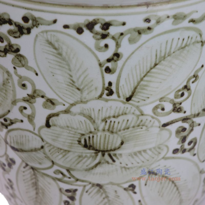 RZSX142-B 绿色花叶纹冬瓜缸箭筒花盆
