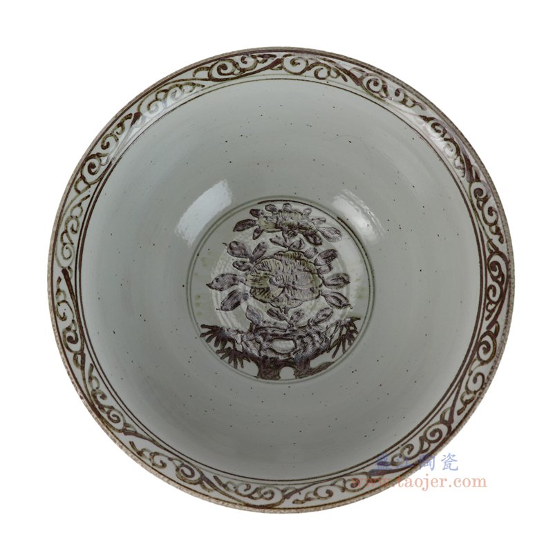 RZSX135-i 仿古脚踩泥铁锈红花鸟大碗