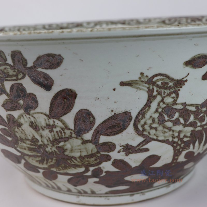 RZSX135-i 仿古脚踩泥铁锈红花鸟大碗