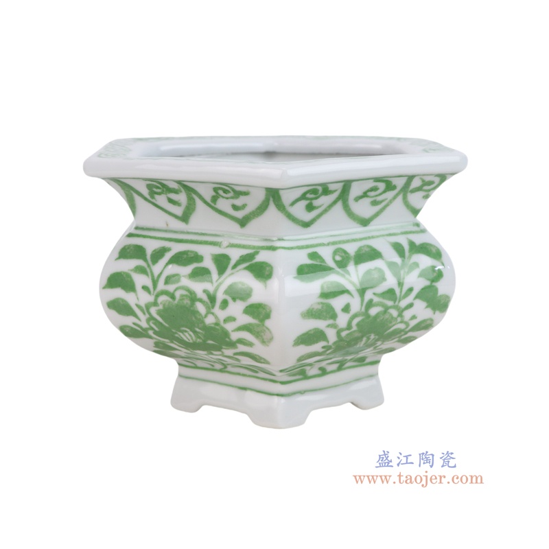RZKR72-C 绿色花叶纹六方香炉