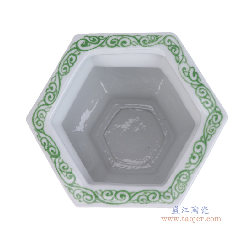 RZKR72-C 绿色花叶纹六方香炉