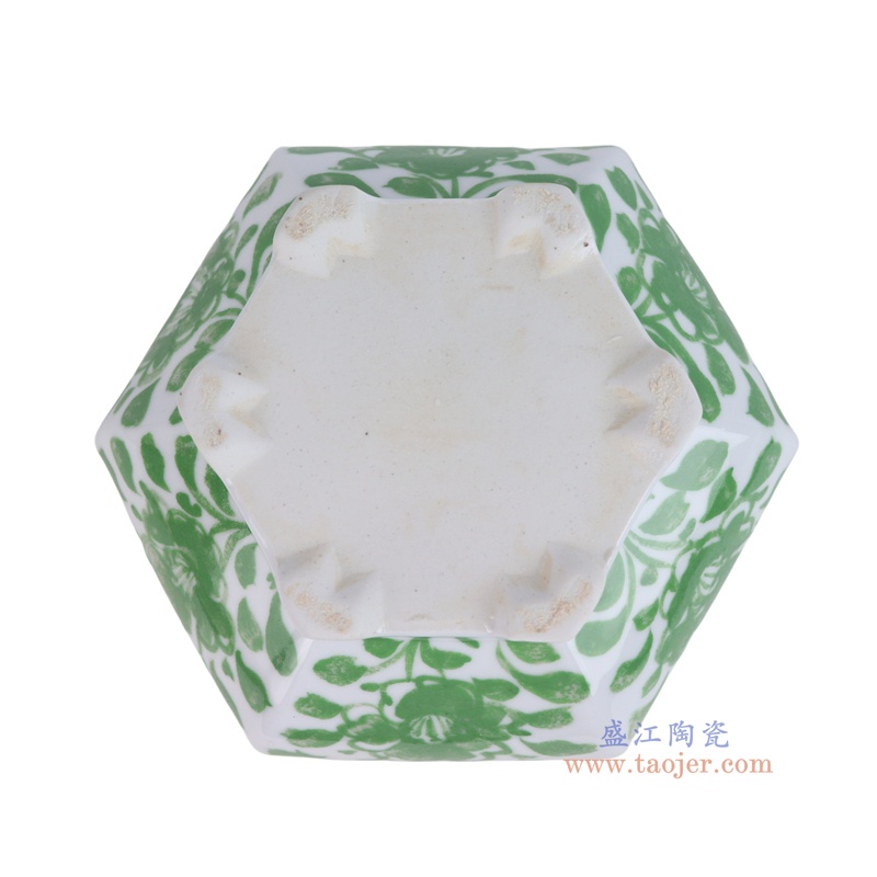 RZKR72-C 绿色花叶纹六方香炉