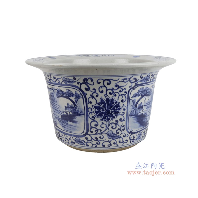 RZFH46-A 青花缠枝莲开窗宽口缸