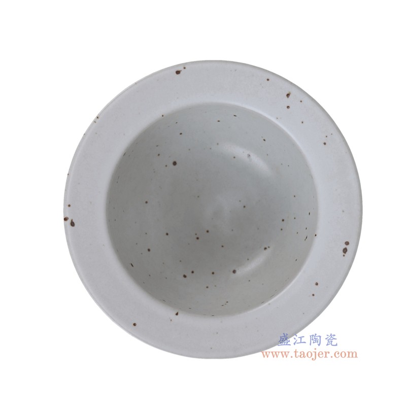 RXDW30-B 复古白色黑斑点高脚宽边奎帽碗