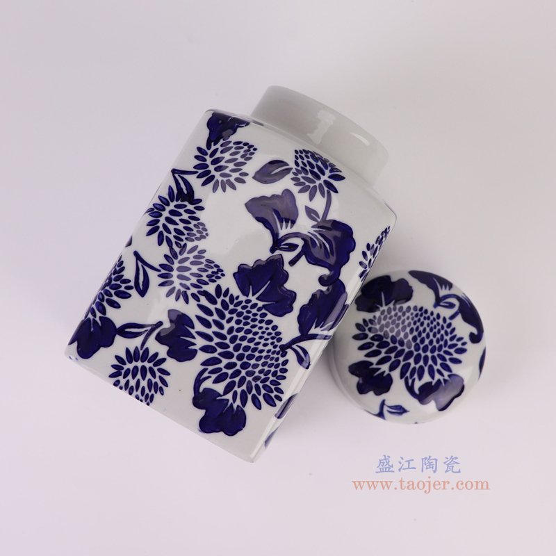 RZTo94-A 青花花叶纹纹四方茶叶罐
