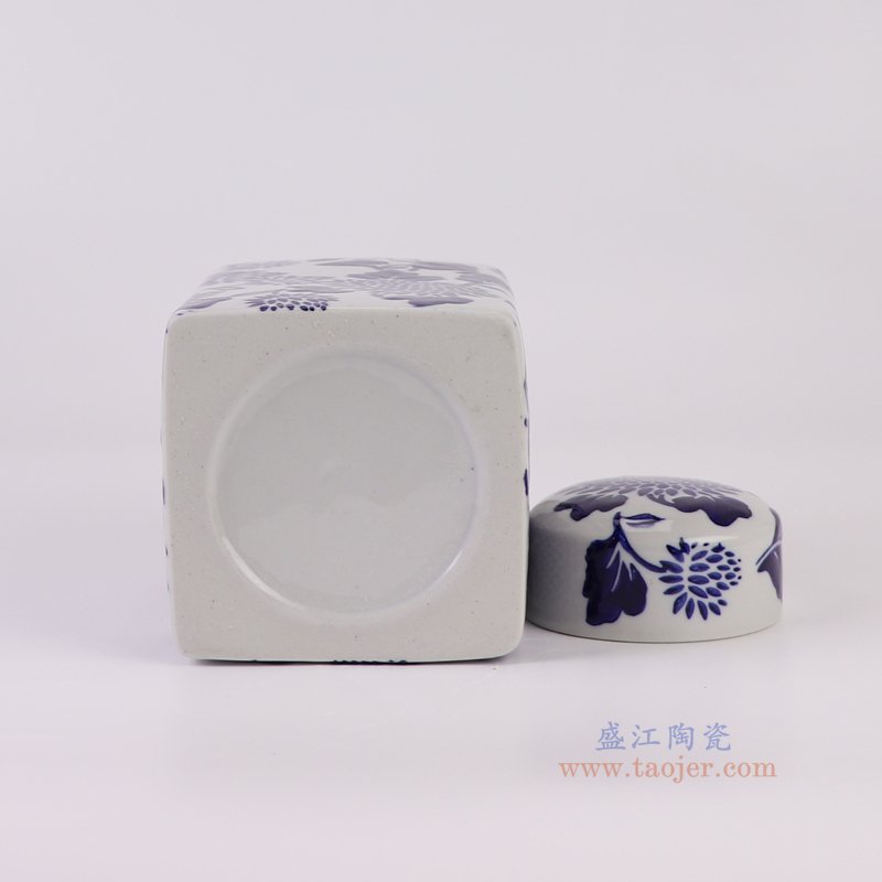 RZTo94-A 青花花叶纹纹四方茶叶罐