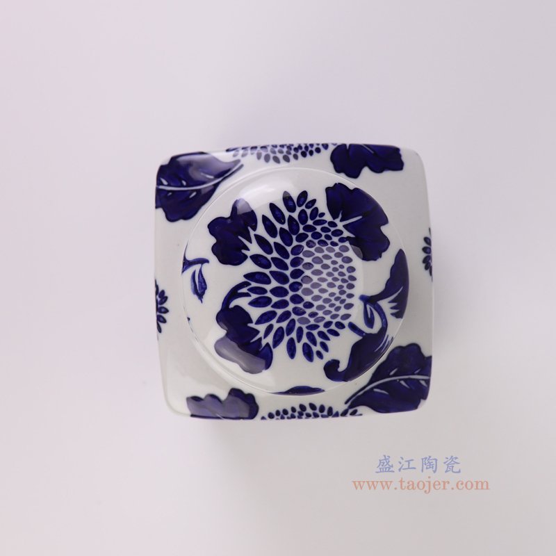 RZTo94-A 青花花叶纹纹四方茶叶罐