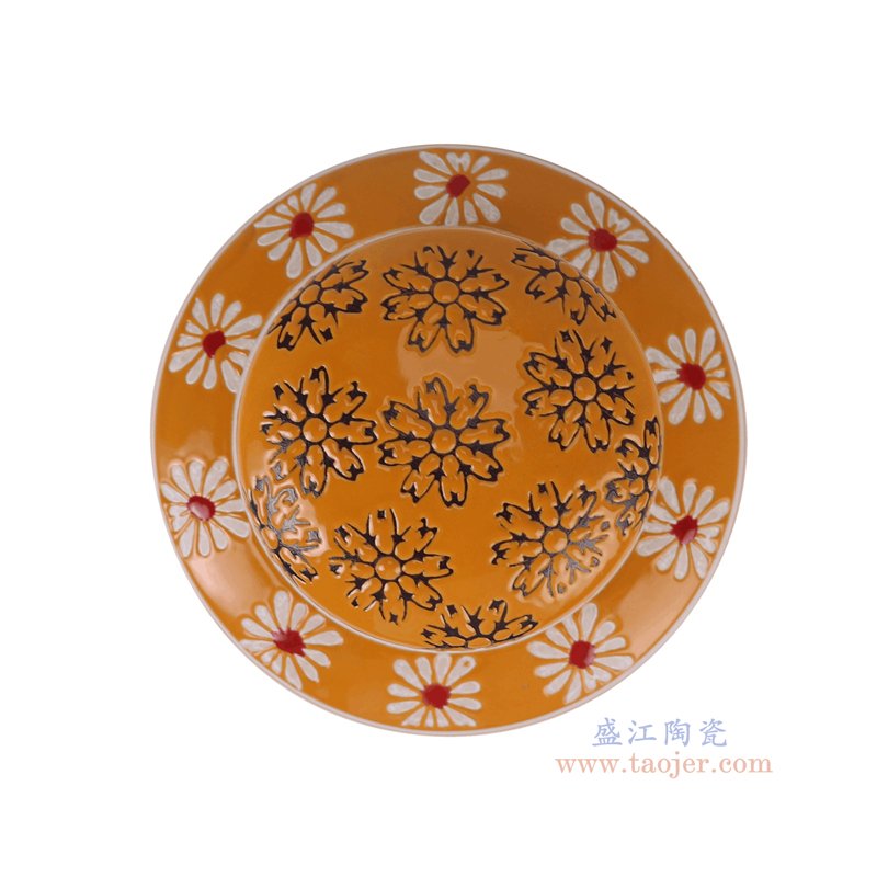 RZTo93-D 橙色底红绿花卉纹直筒茶叶罐平顶罐