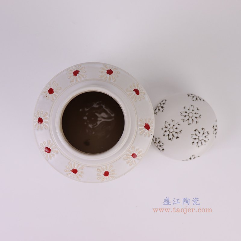 RZTo93-C 白底红绿花卉纹直筒茶叶罐平顶罐