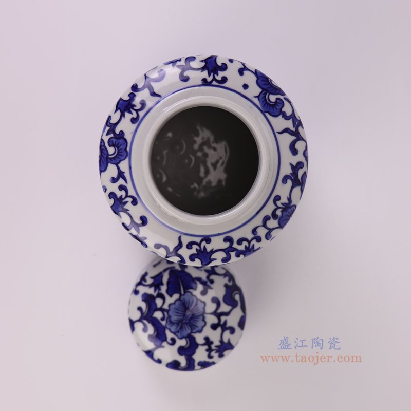RZTo93-B  青花花叶纹直筒茶叶罐平顶罐