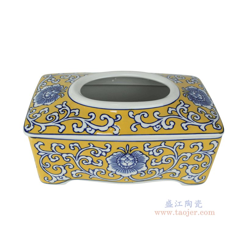 RZTo92-B  黄底青花花叶纹长方形抽纸盒