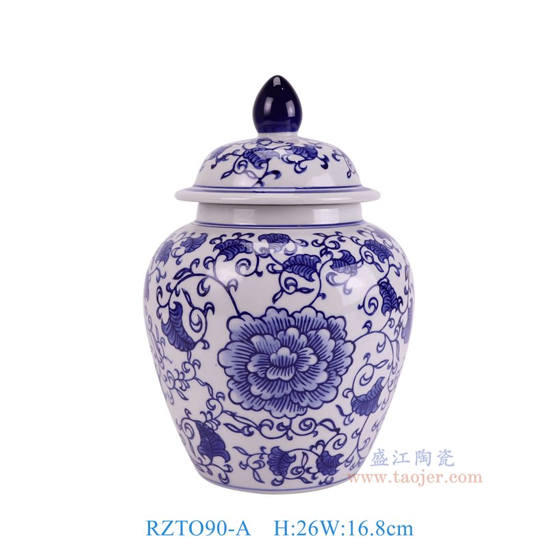 RZTO90-A  青花花叶纹将军罐