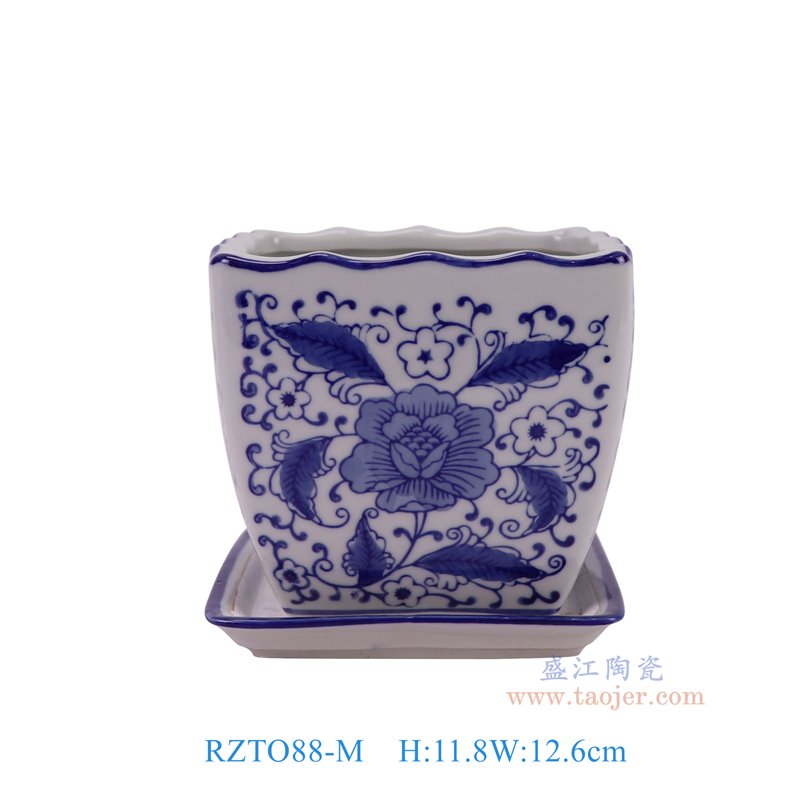 RZTO88-M   青花花叶纹四方花口花瓶中号