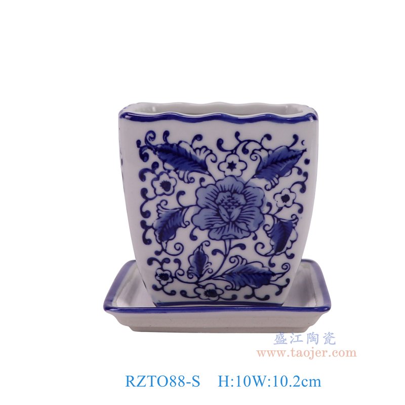 RZTO88-S     青花花叶纹四方花口花瓶小号