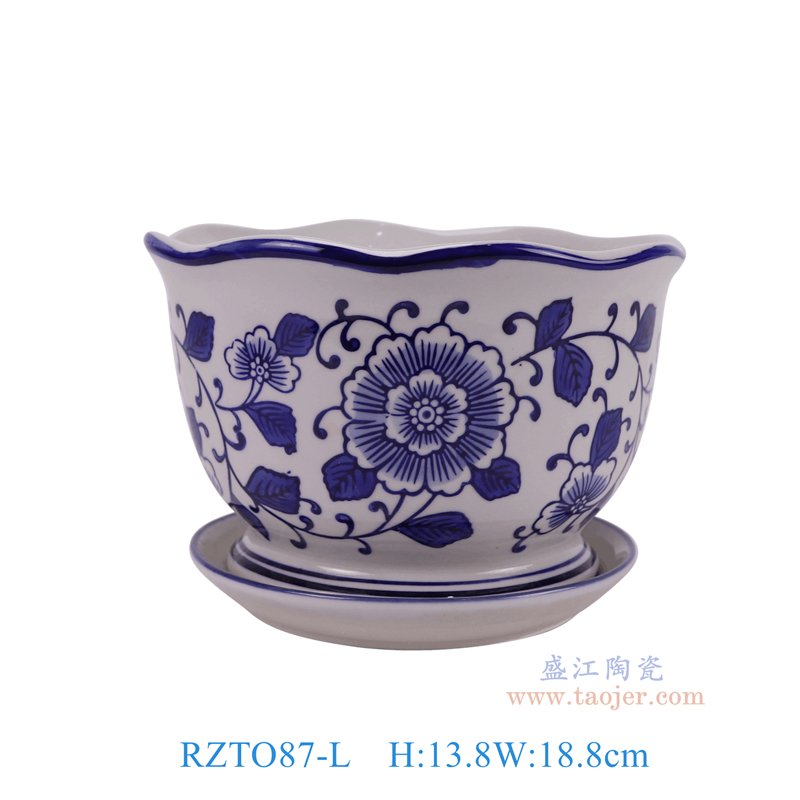   RZTO87-L  青花花叶纹花口花盆大号