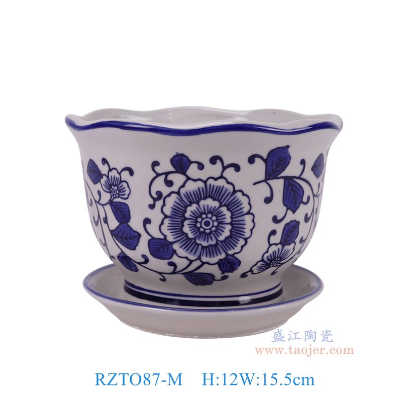  RZTO87-M  青花花叶纹花口花盆中号 