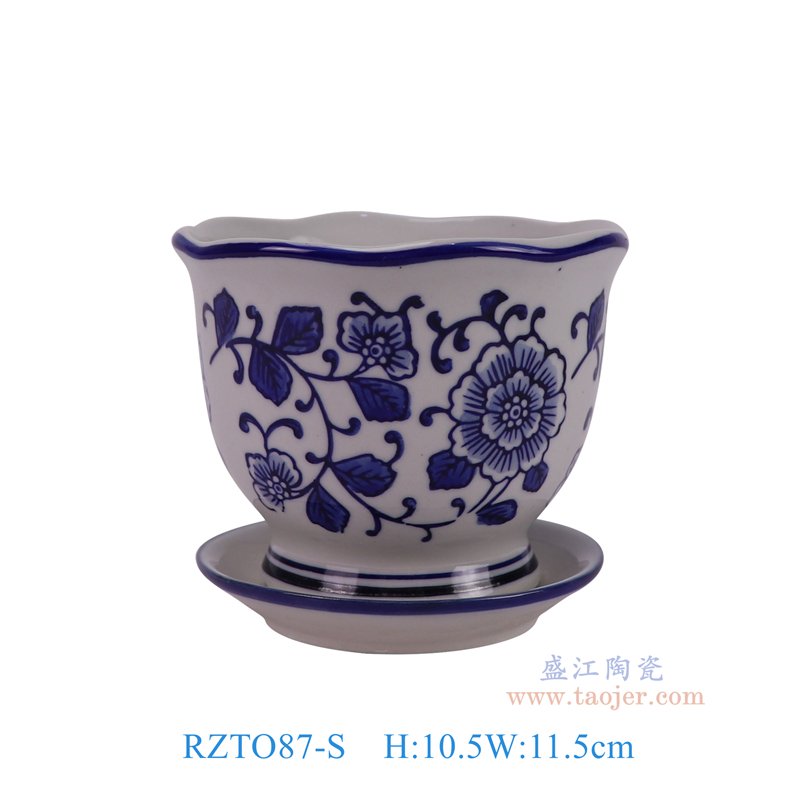  RZTO87-S  青花花叶纹花口花盆小号 