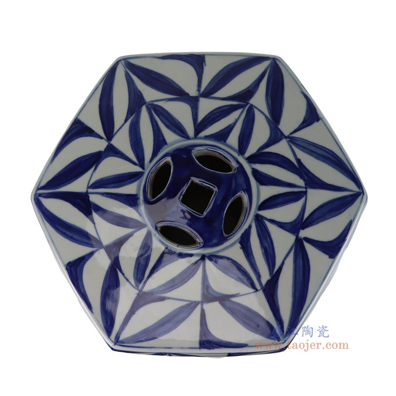 RZOY48-A 青花树叶纹六方凳子