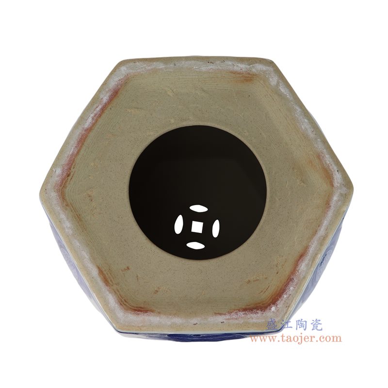 RZOY48-B 青花山水梧桐纹六方凳子