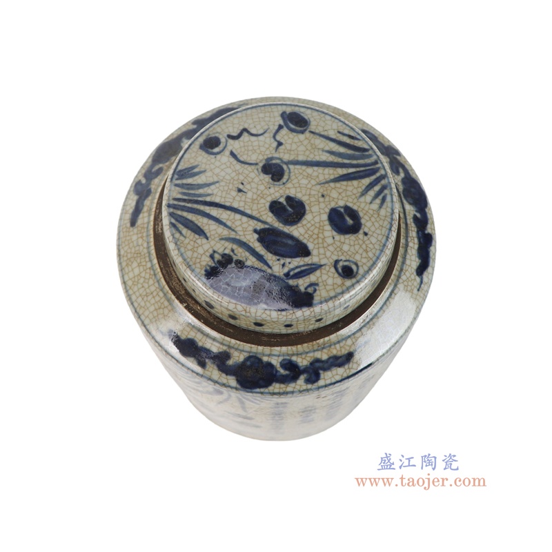 RZTL24-A      青花鱼藻纹开片直筒茶叶罐   