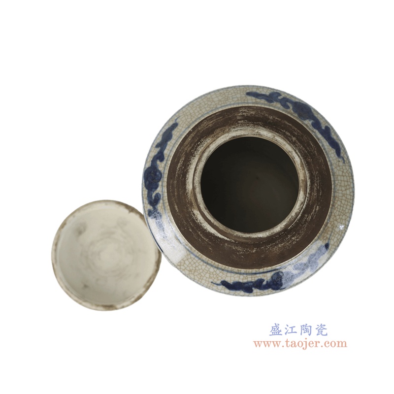 RZTL24-A      青花鱼藻纹开片直筒茶叶罐   