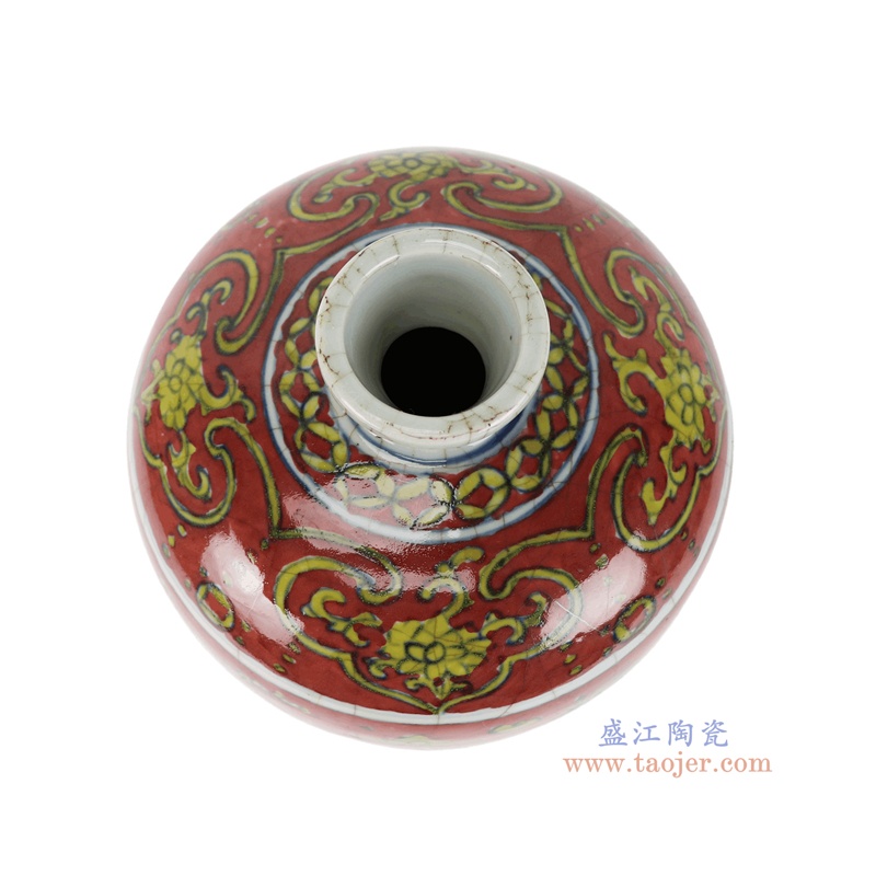 RZTL23-A   红底黄鱼纹开片梅瓶