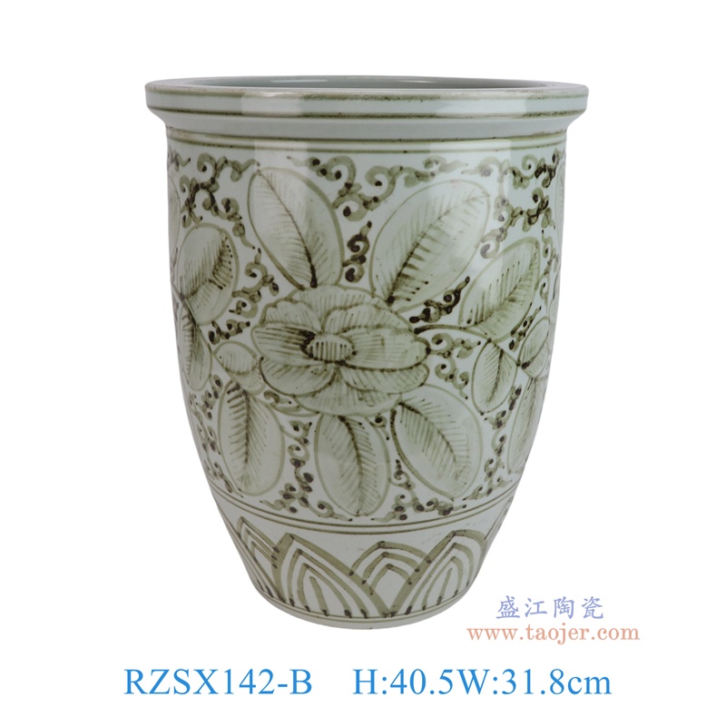RZSX142-B 绿色花叶纹冬瓜缸箭筒花盆