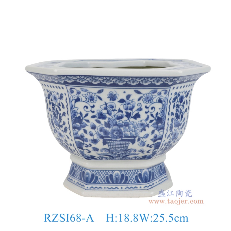 RZSI68-A 青花花鸟孔雀纹八角花盆