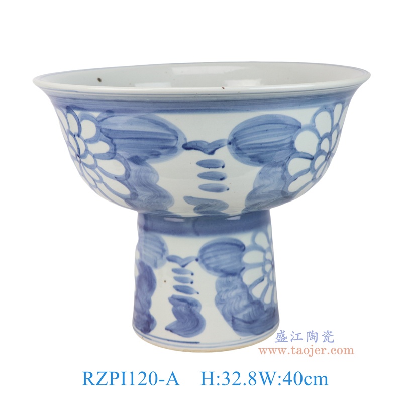 RZPI120-A 浅蓝底青花太阳花纹高脚盆缸