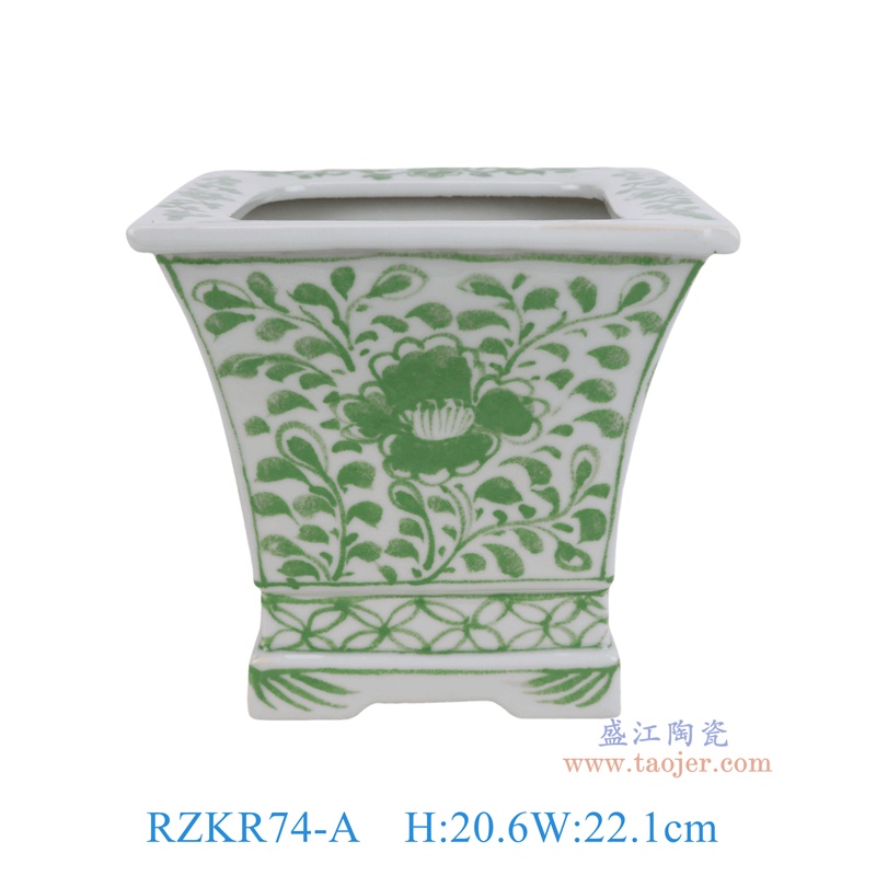 RZKR74-A 绿色花叶纹四方口花盆