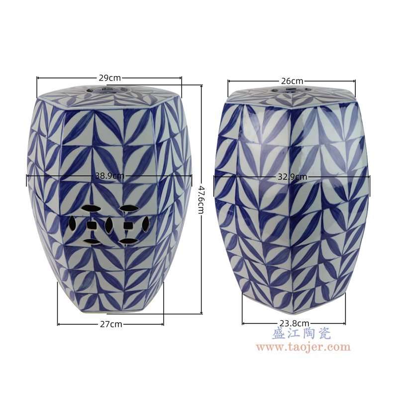 RZOY48-A 青花树叶纹六方凳子