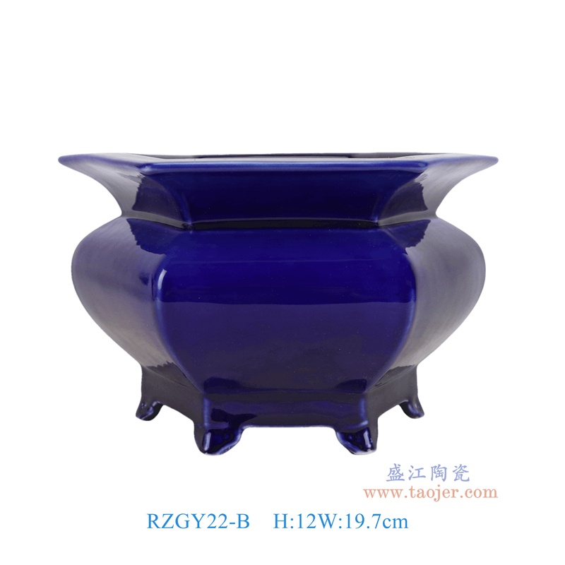   RZGY22-B   祭蓝六足六角香炉花盆