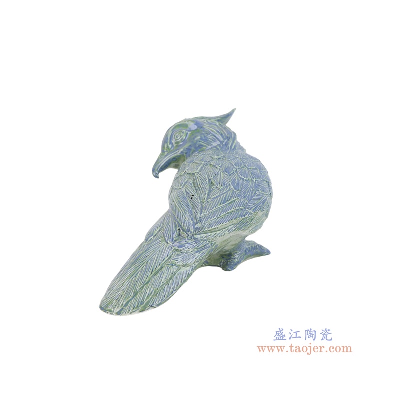 RZSM05-A    蓝绿相间窑变鸦小鸟雕塑  