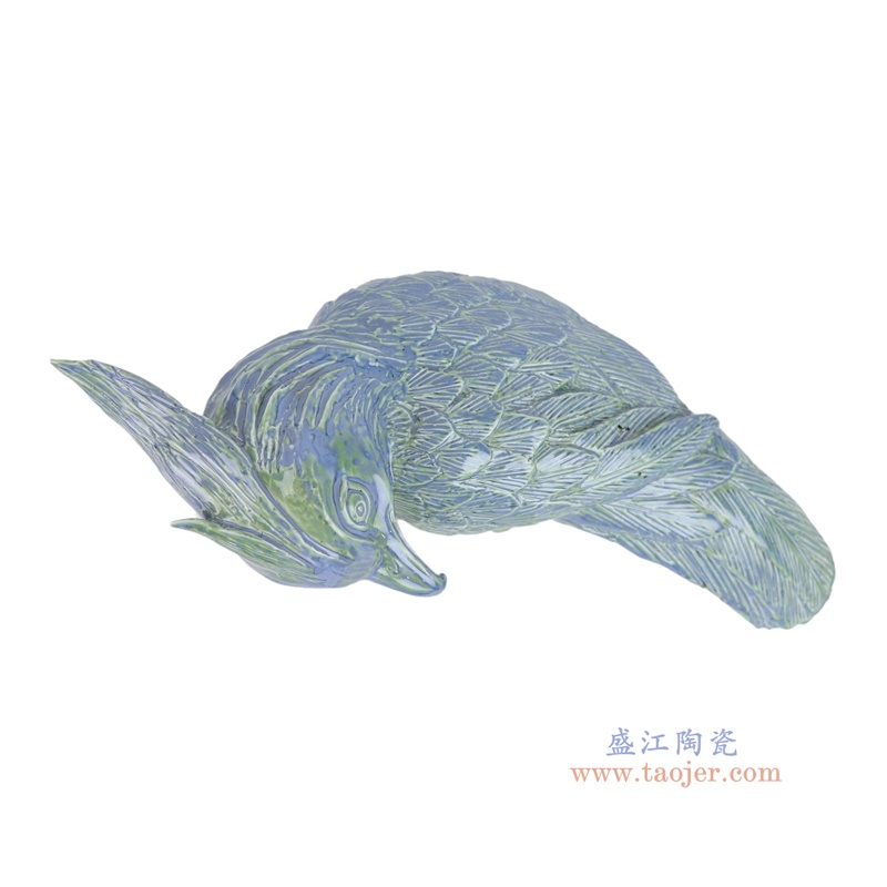RZSM05-A    蓝绿相间窑变鸦小鸟雕塑  