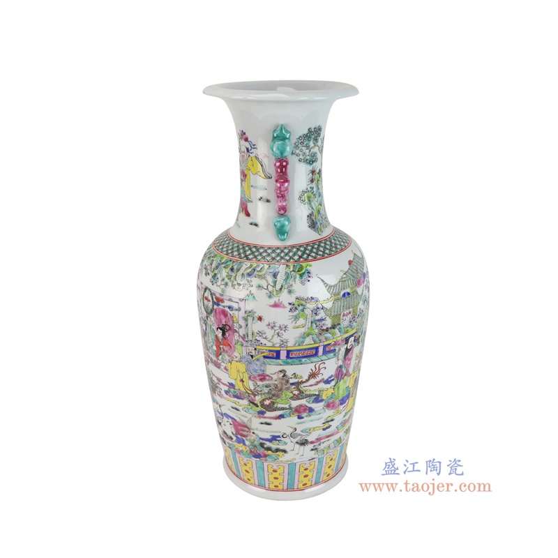 RZSY30-A    粉彩群仙拜寿人物双耳花瓶