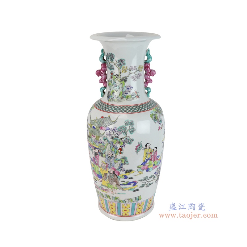 RZSY30-A    粉彩群仙拜寿人物双耳花瓶