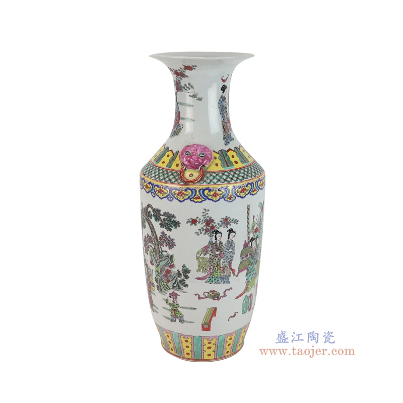 RZSY28-A   粉彩仕女人物红狮耳花瓶