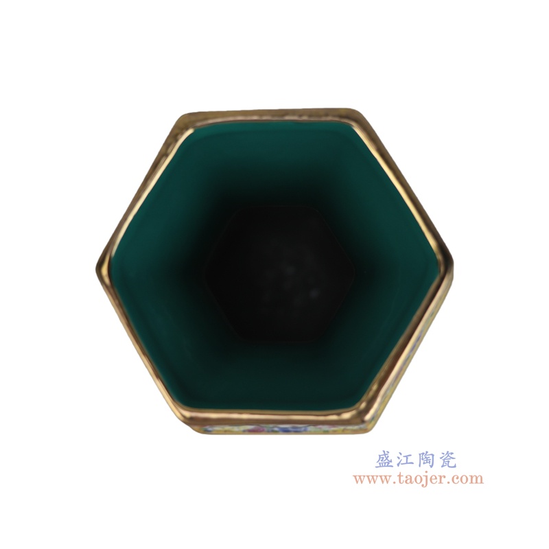 RZQQ05-C  万花底珐琅彩花鸟六方花瓶