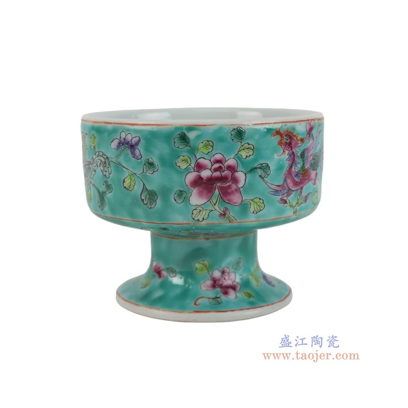 RZFA82-A     绿底凤凰牡丹纹高脚杯 