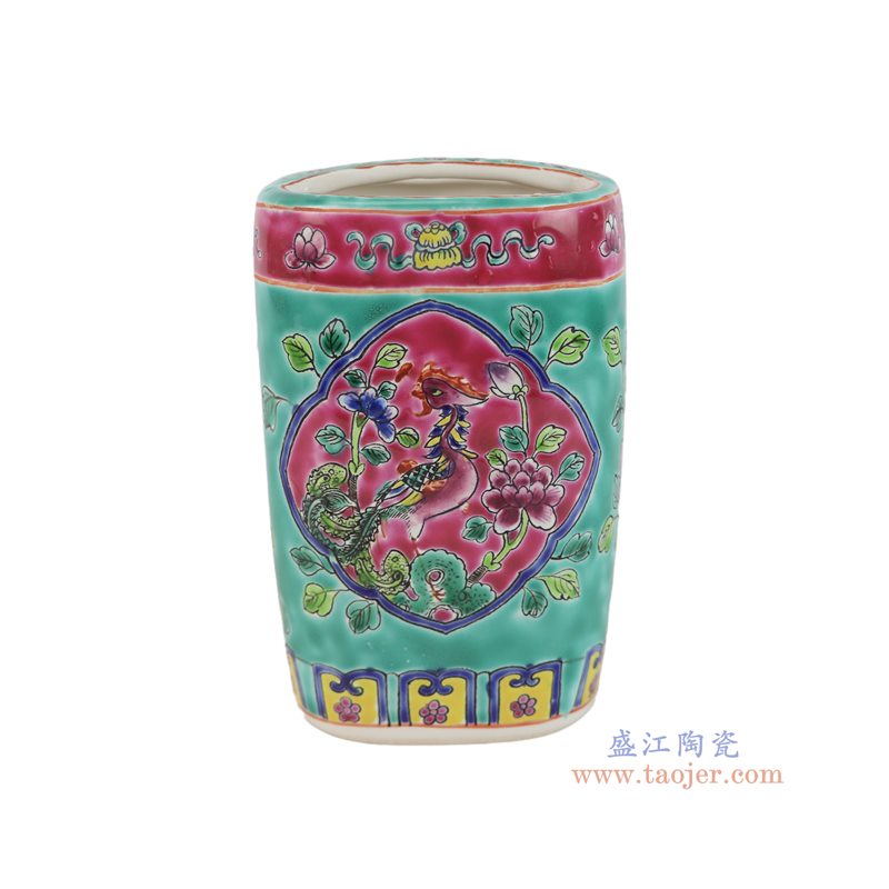 RZFA80-A  绿底开窗凤凰牡丹纹双开口洗漱杯