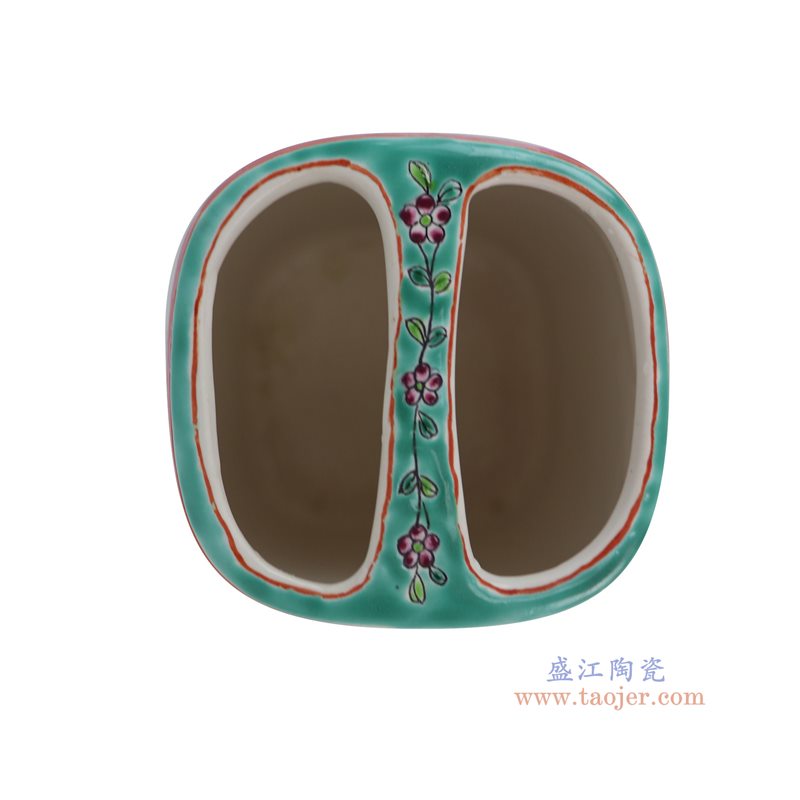 RZFA80-A  绿底开窗凤凰牡丹纹双开口洗漱杯 