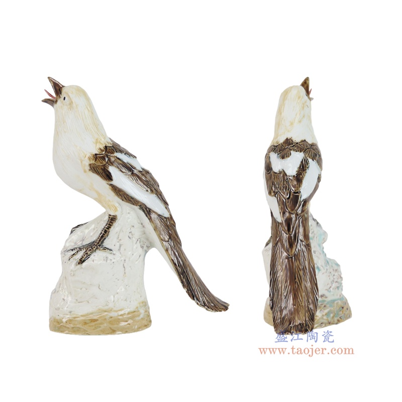  RZSM03-A  窑变白鸦小鸟雕塑       