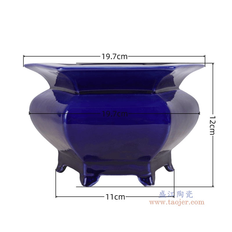   RZGY22-B   祭蓝六足六角香炉花盆